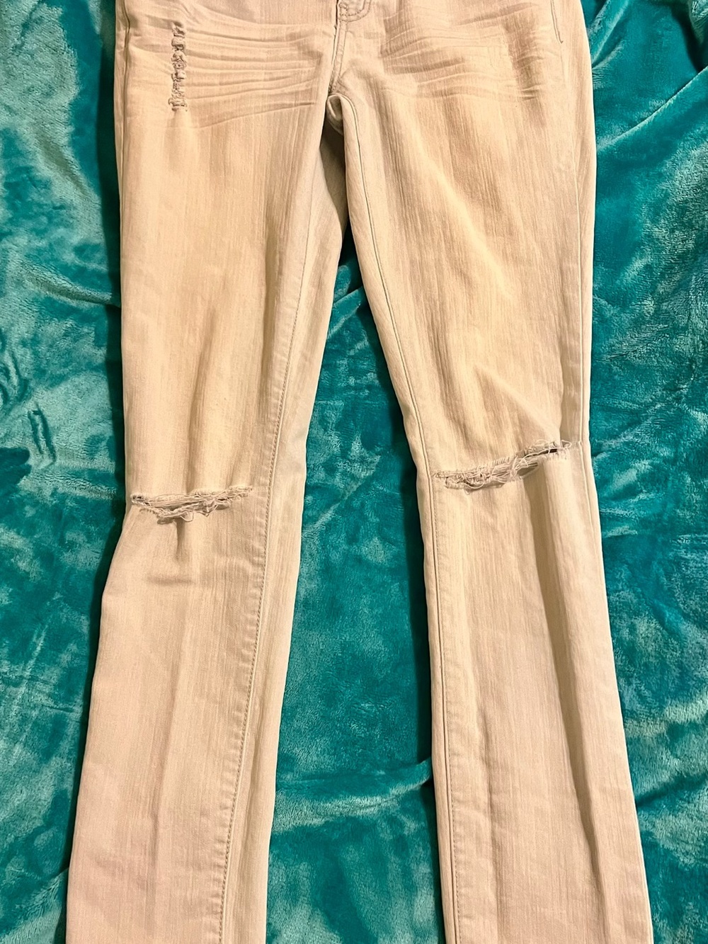 refuge Beige Skinny Jeans with Knee Distress